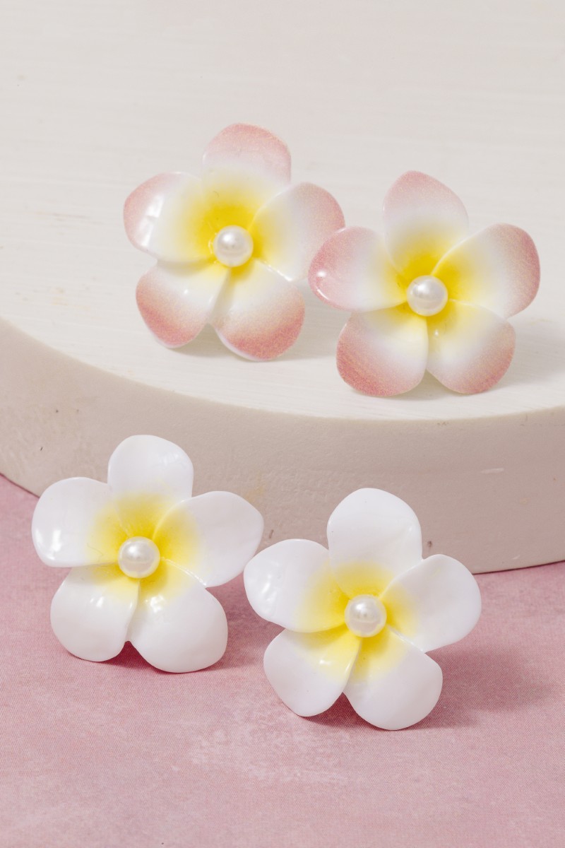 Pearl Studded Acrylic Flower Stud Earrings