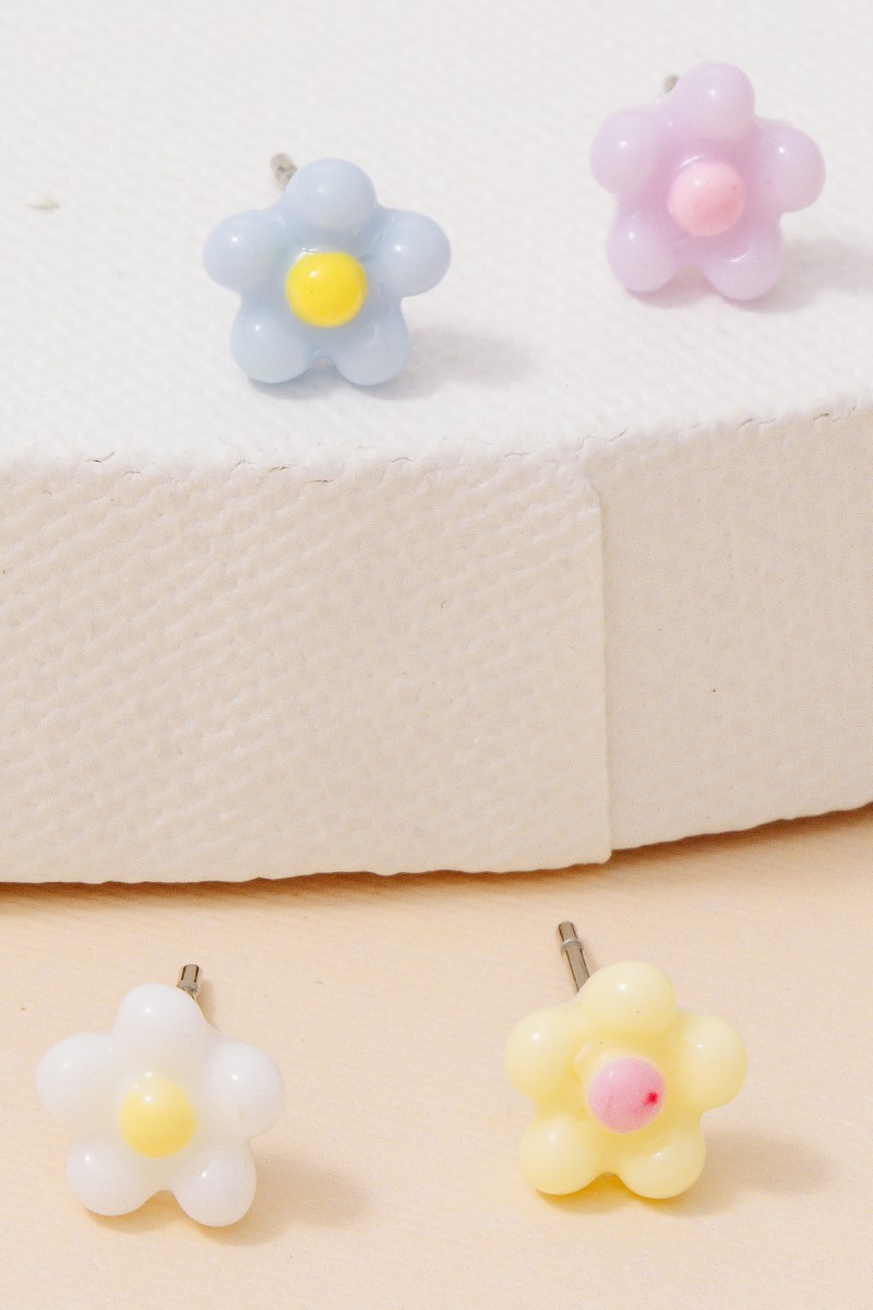 Multi Colored Acrylic Flower Stud Earrings Set