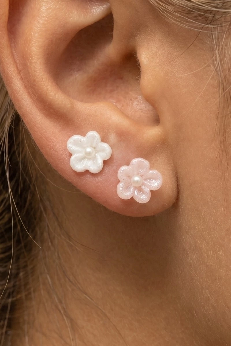 Glitter Acrylic Pearl Stud Flower Stud Earrings Set