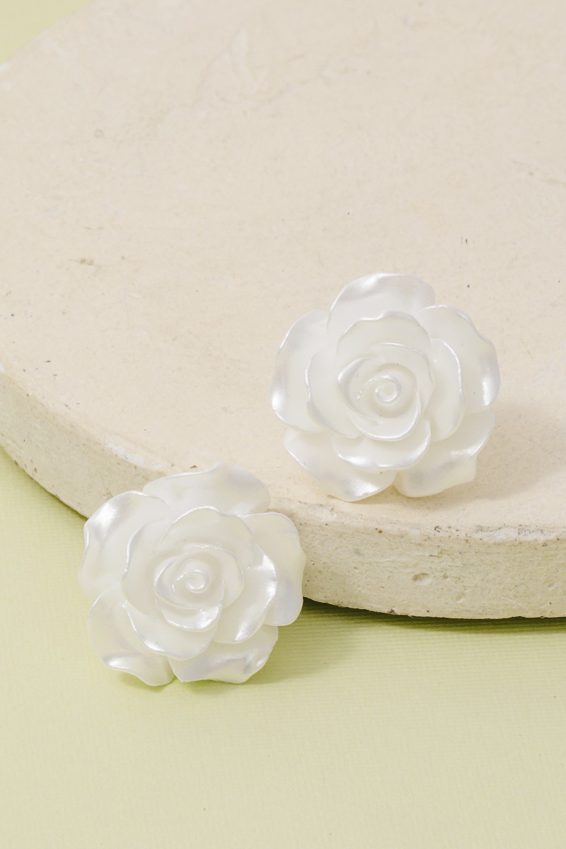 Acrylic White Rose Stud Earrings