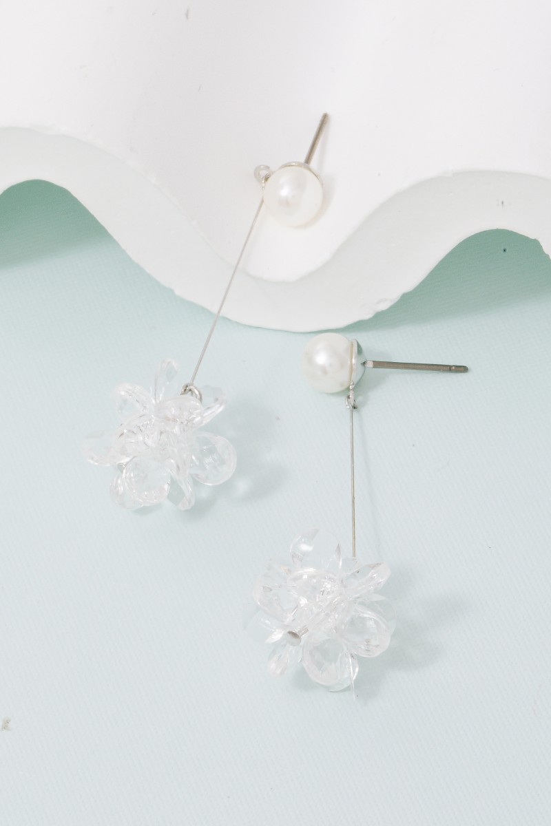 Pearl And Acrylic Flower Bar Dangle Earrings