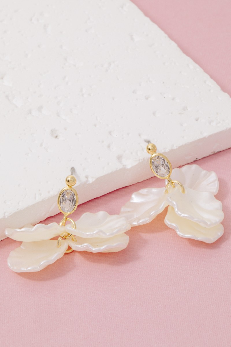 Pearly Petals And Cz Oval Gem Dangle Earrings
