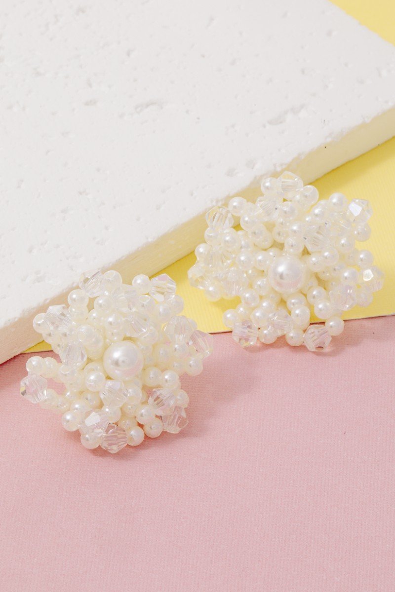 Pearl And Faceted Beads Cluster Earrings