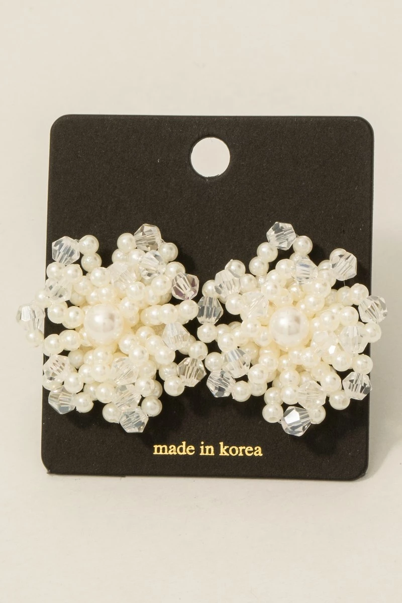 Pearl And Faceted Beads Cluster Earrings