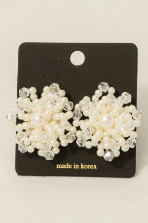 Pearl And Faceted Beads Cluster Earrings