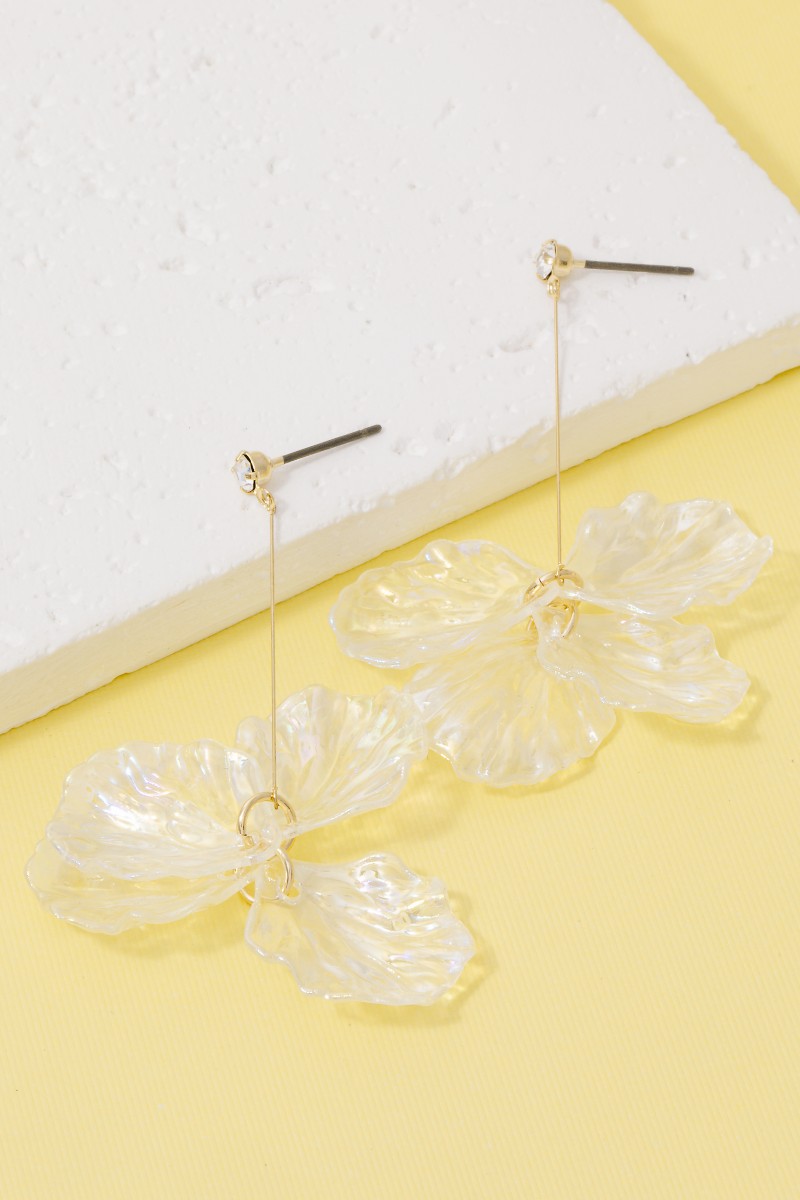 Iridescent Flower Petals Bar Dangle Earrings