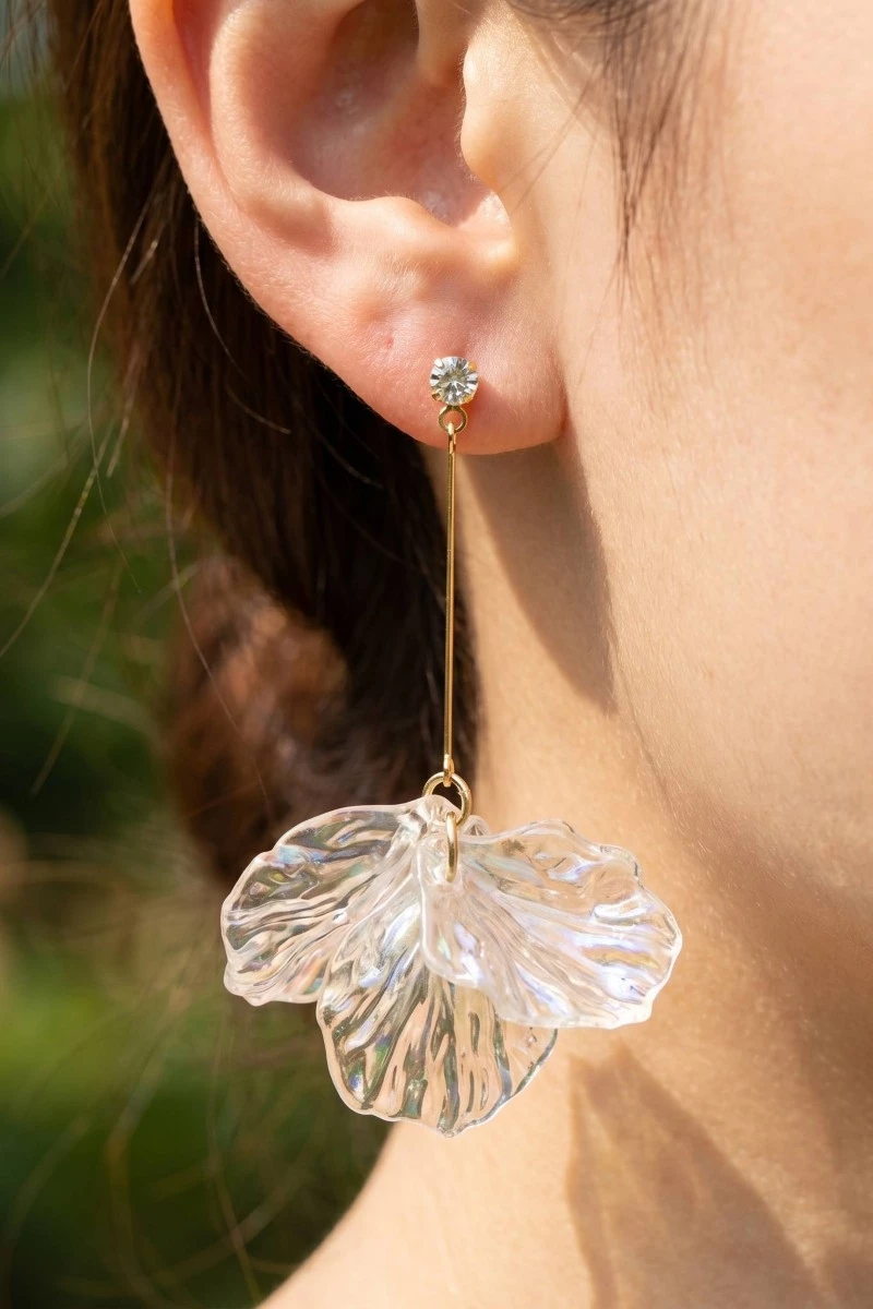 Iridescent Flower Petals Bar Dangle Earrings