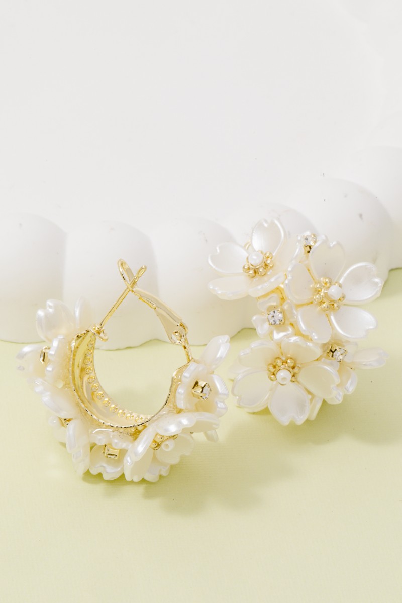 Cluster Pearly Petals Floral Hoop Earrings