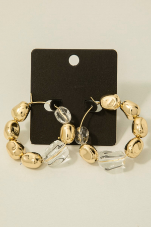 Abstract Metallic And Acrylic Beads Hoop Earrings