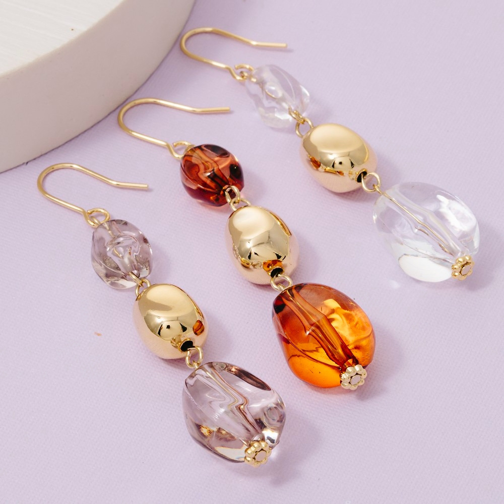 Tiered Clear Acrylic Beads Drop Earrings