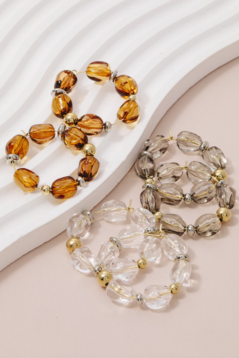 Clear Acrylic Bead Hoop Earrings
