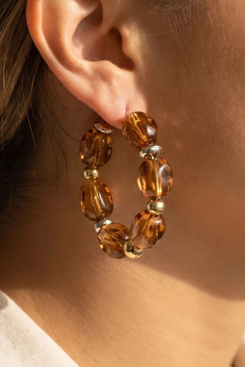 Clear Acrylic Bead Hoop Earrings