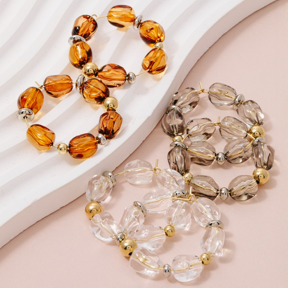 Clear Acrylic Bead Hoop Earrings
