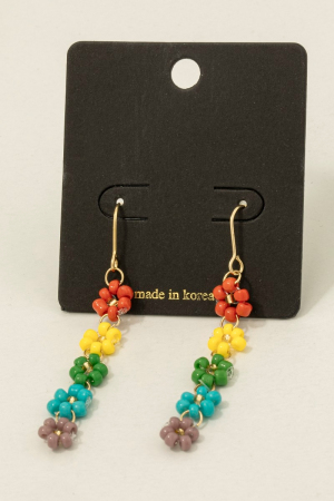 Seed Beaded Flower Chain Dangle Earrings