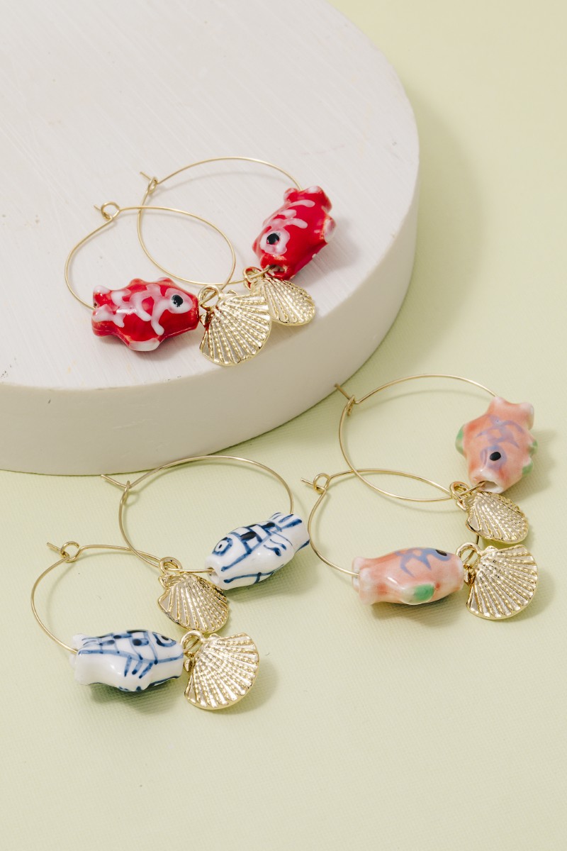 Seashell Fish Hoop Earrings
