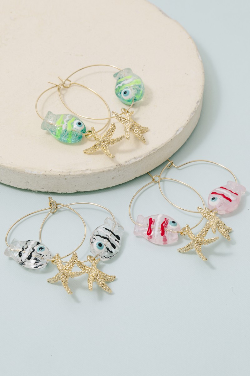 Starfish Clear Fish Hoop Earrings