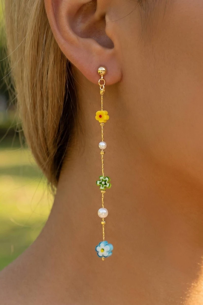 Mini Flower Bead Chain Dangle Earrings