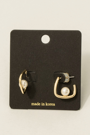 Pearl Ball Square Hoop Earrings