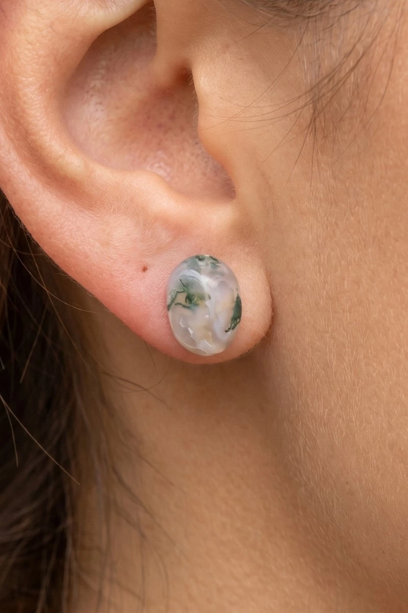 Polished Round Stone Stud Earrings