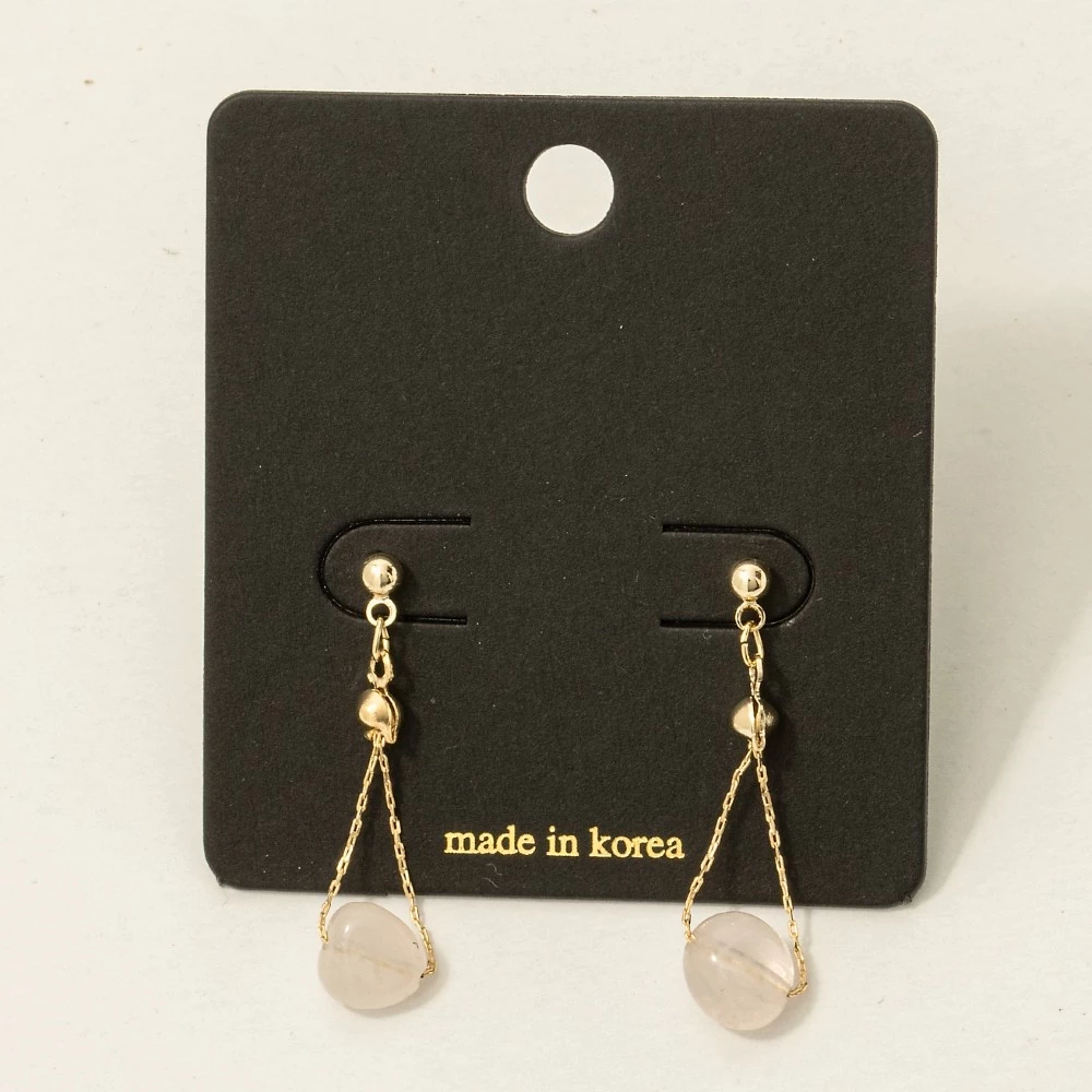 Polished Stone Bead Chain Dangle Earrings