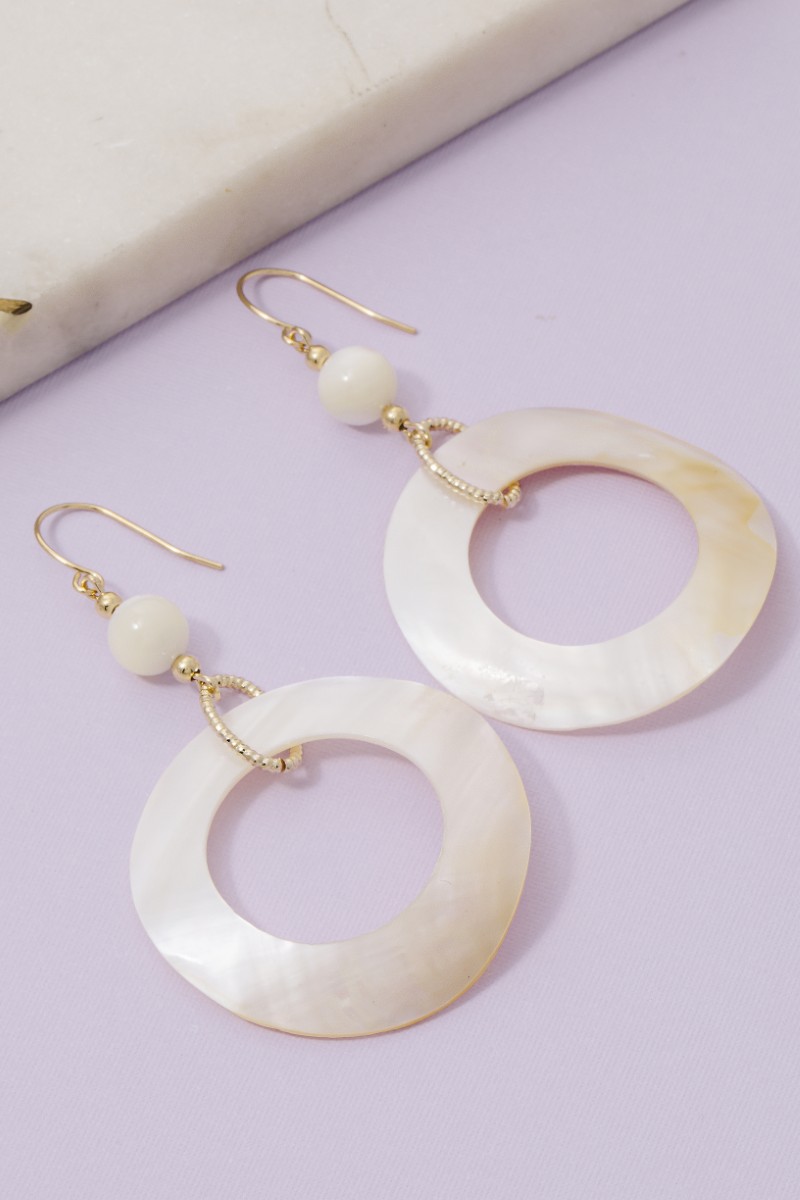 Mother Of Pearl Shell Circle Cutout Drop Earrings