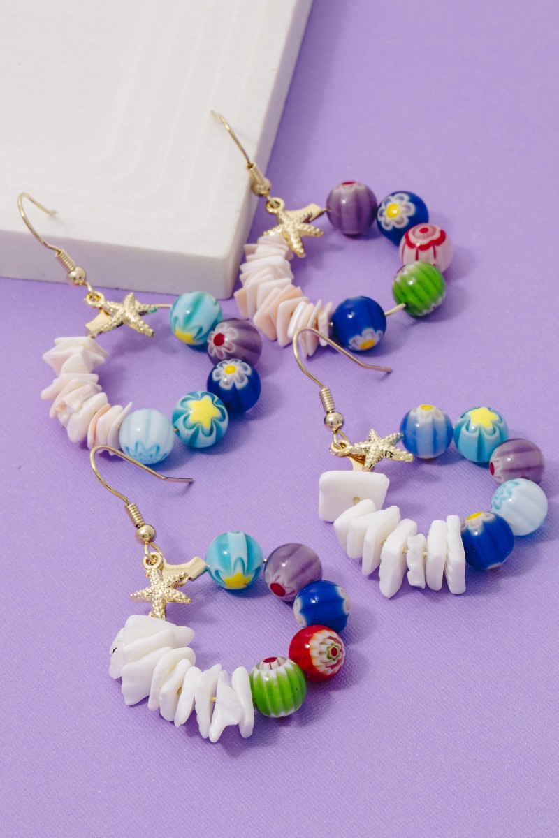 Sea Life Shell Glass Bead Drop Earrings