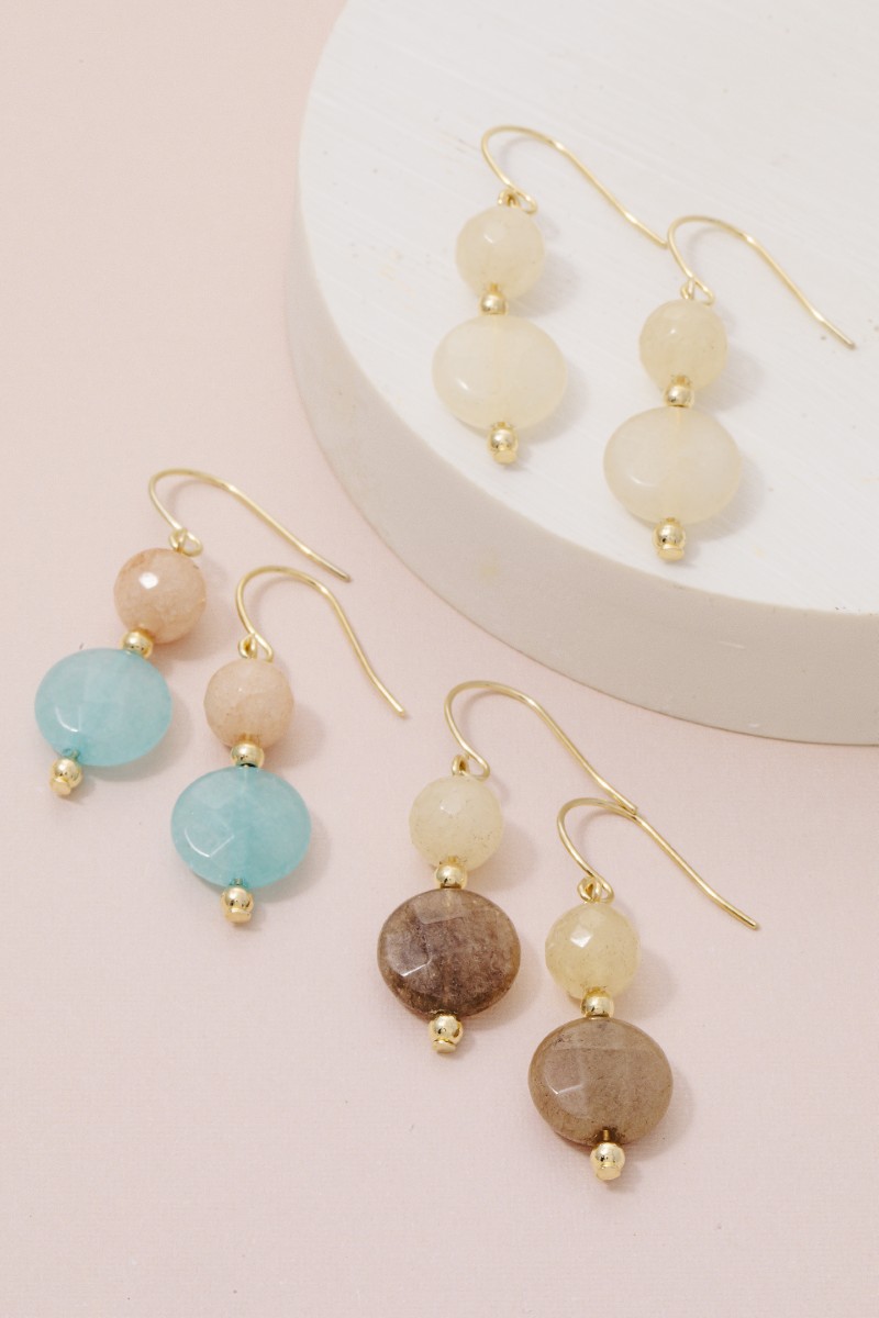 Faceted Gemstone Dangle Drop Earrings