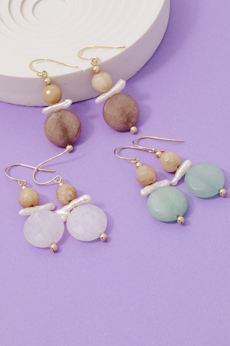 Tiered Gemstone Pearl Drop Earrings