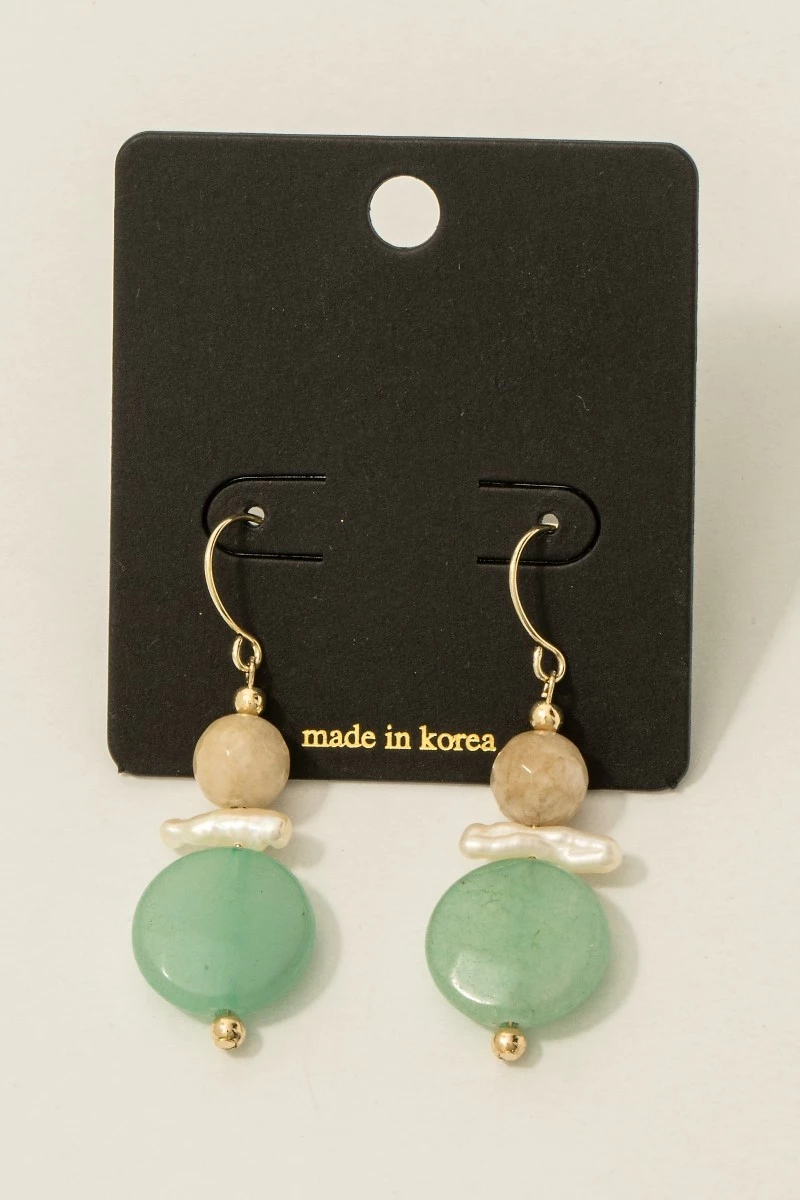 Tiered Gemstone Pearl Drop Earrings