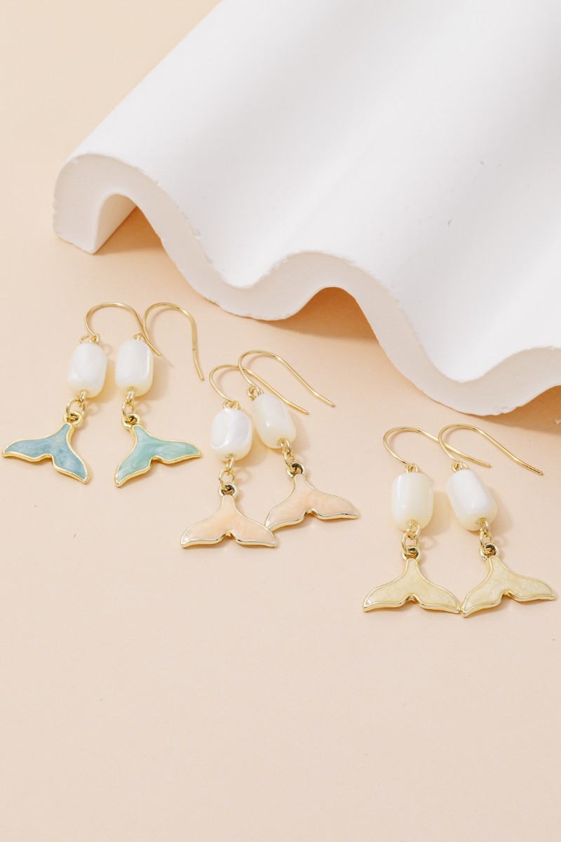 Gemstone Enamel Fish Tail Drop Earrings