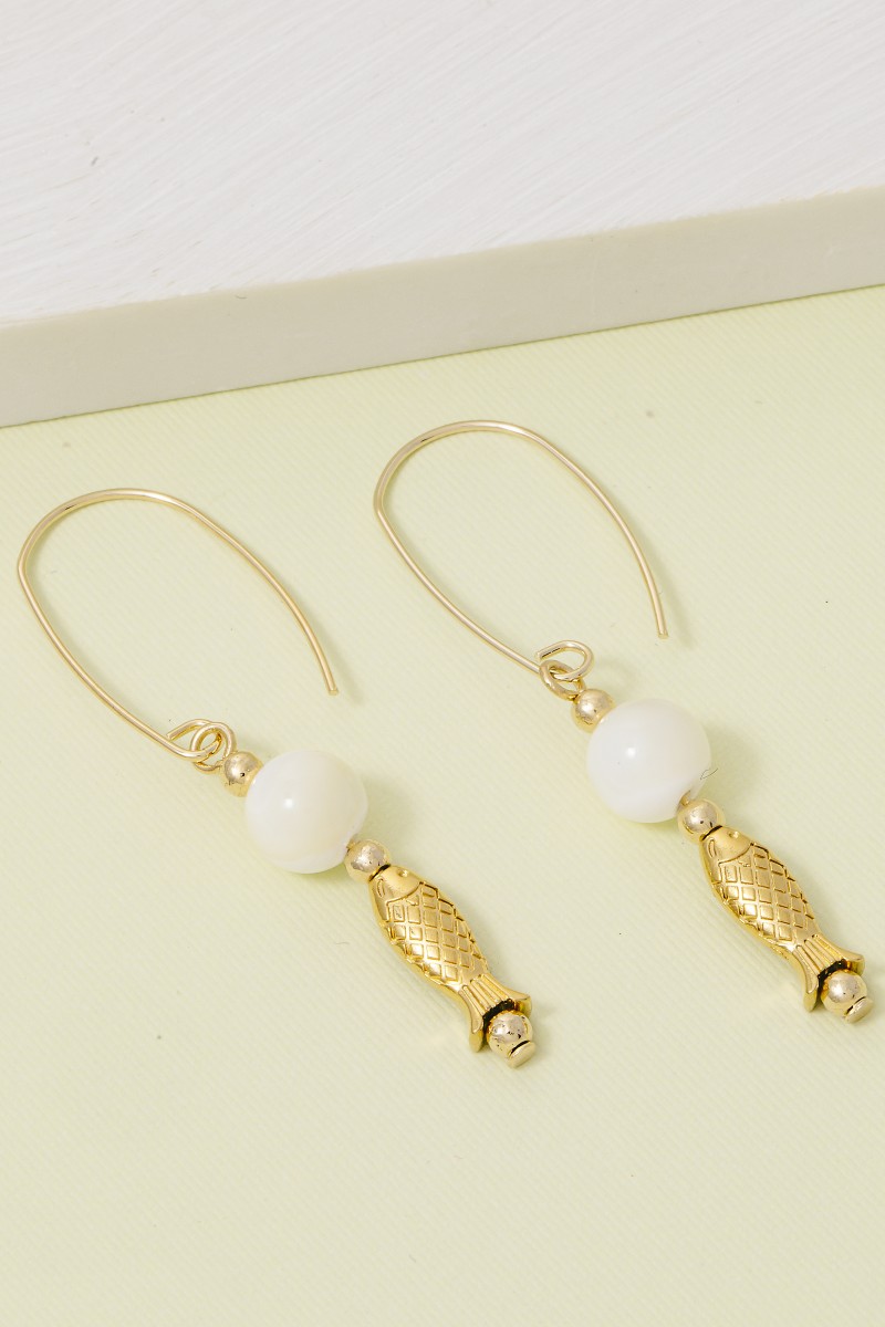 Fish And Bead Charm Dangle Earrings