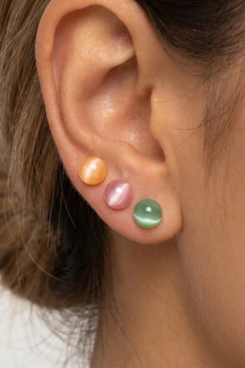 3 Pair Flattened Acrylic Ball Stud Earrings
