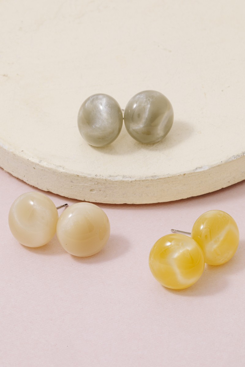 Earth Tones Acrylic Flattened Ball Stud Earrings Set