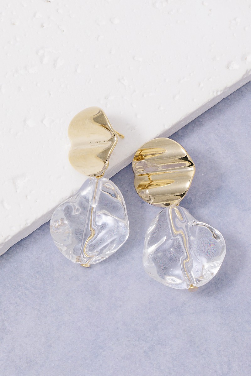 Clear Acrylic Gem And Disc Post Dangle Earrings