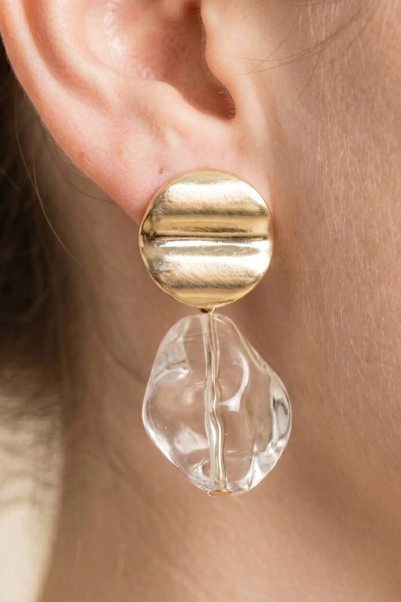 Clear Acrylic Gem And Disc Post Dangle Earrings