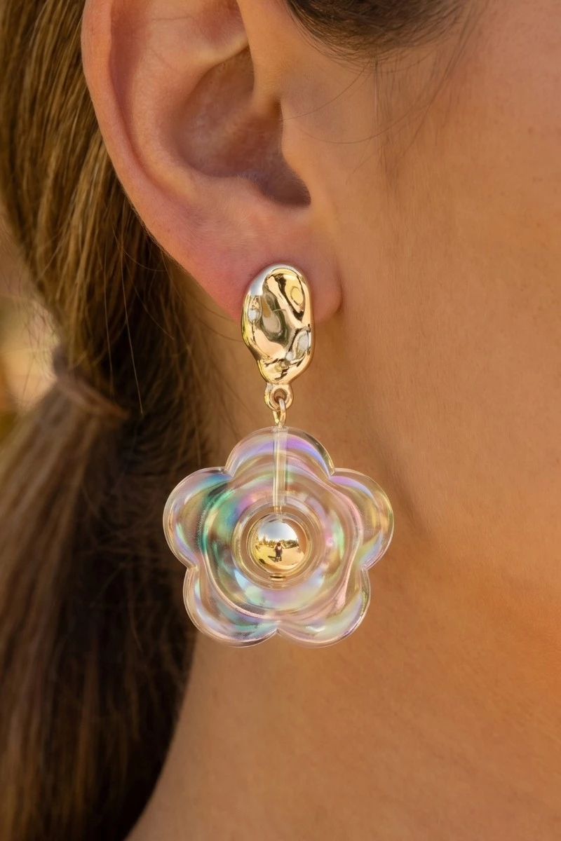 Iridescent Flower Dangle Earrings