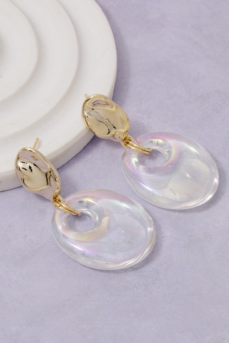 Warped Metallic And Iridescent Oval Dangle Earrings
