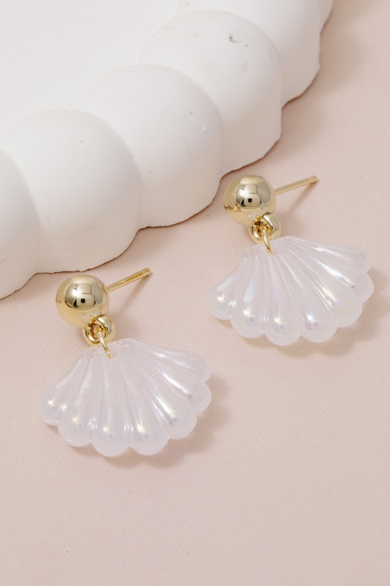 Iridescent Clam Shell Dangle Earrings