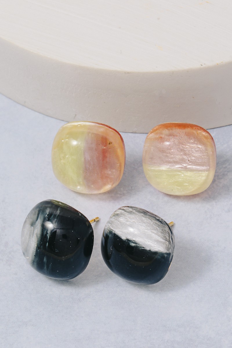 Mixed Color Acrylic Rounded Square Stud Earrings Set