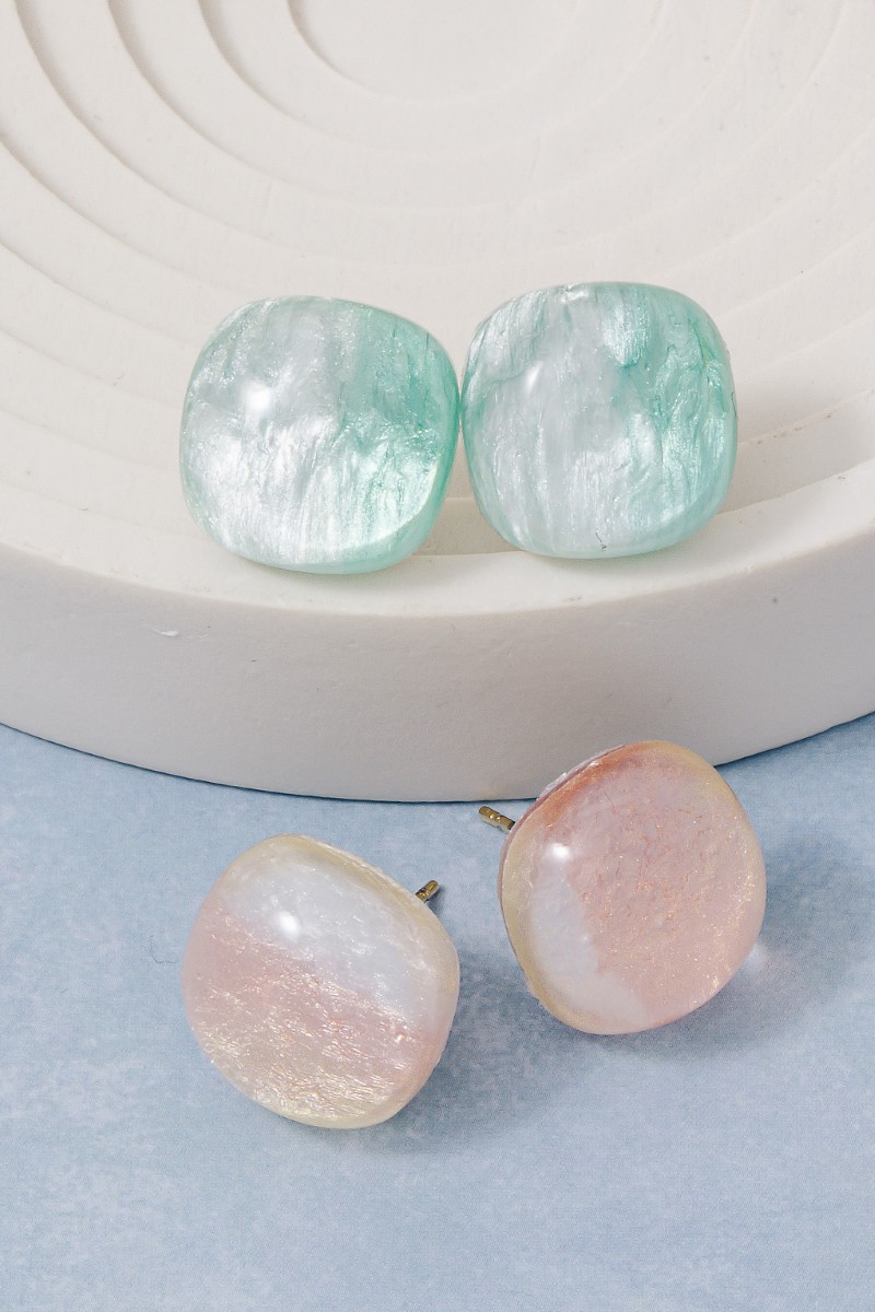 Multi Color Acrylic Rounded Square Stud Earrings Set
