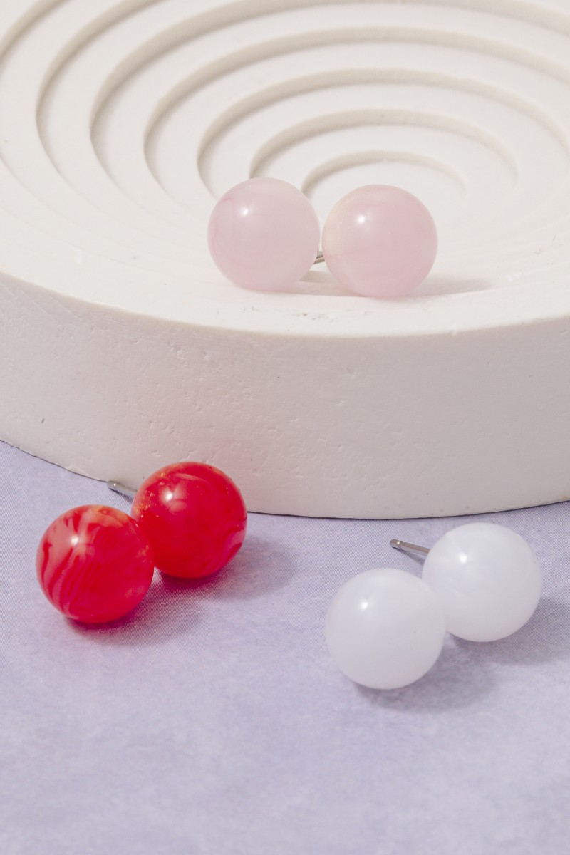 3 Pair Acrylic Ball Stud Earrings