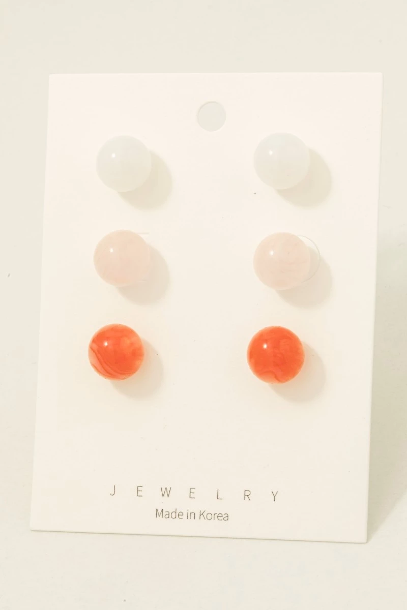 3 Pair Acrylic Ball Stud Earrings