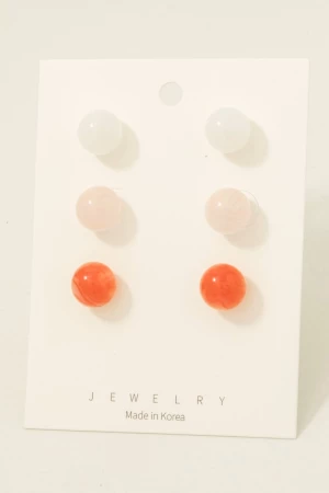 3 Pair Acrylic Ball Stud Earrings