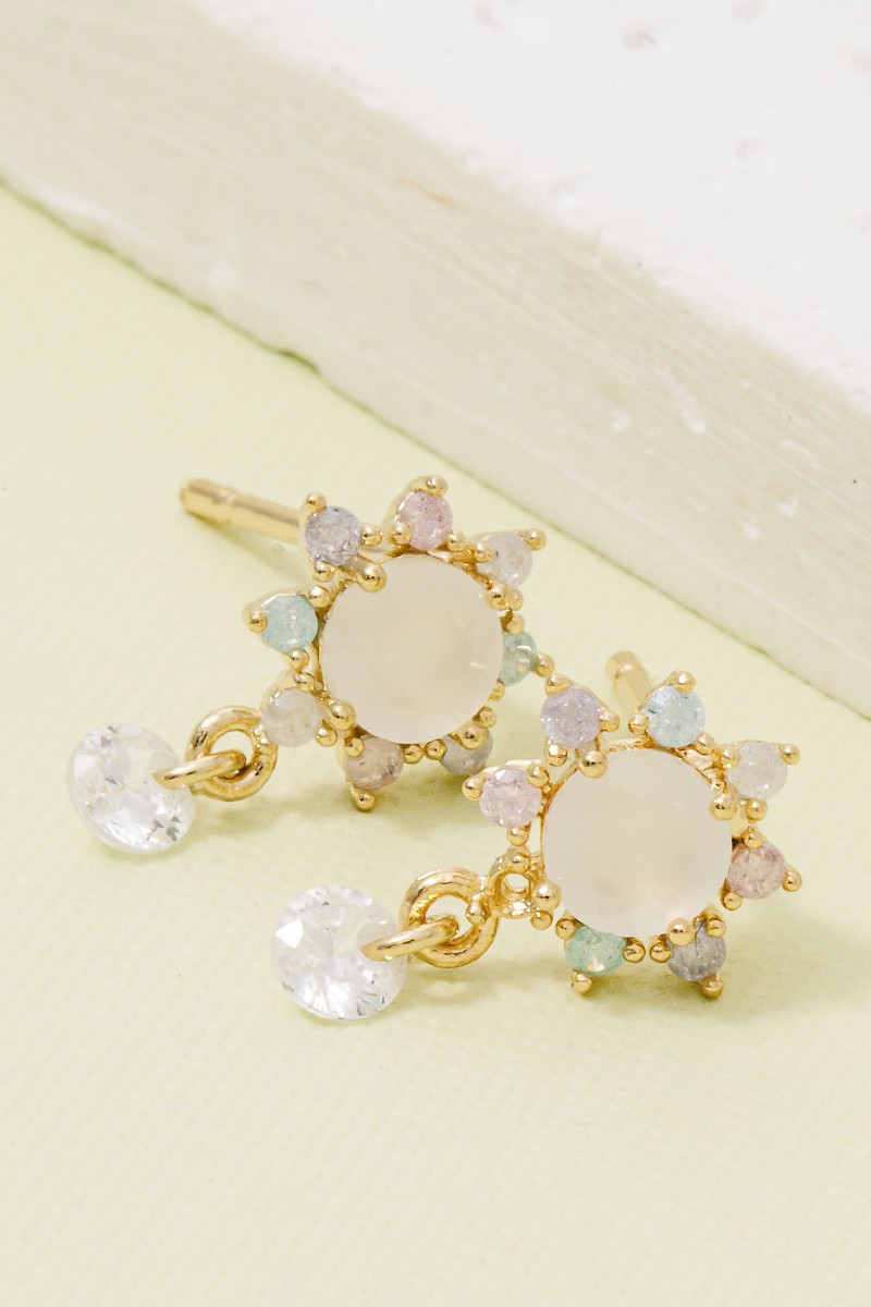 Gold Dipped Cz Circle Flower Earrings
