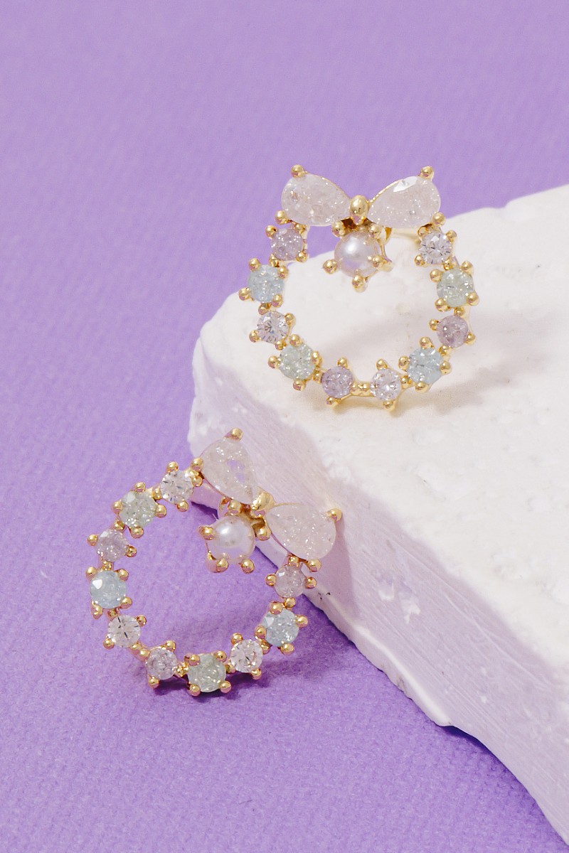 Gold Dipped Cz Tiara Circle Earrings