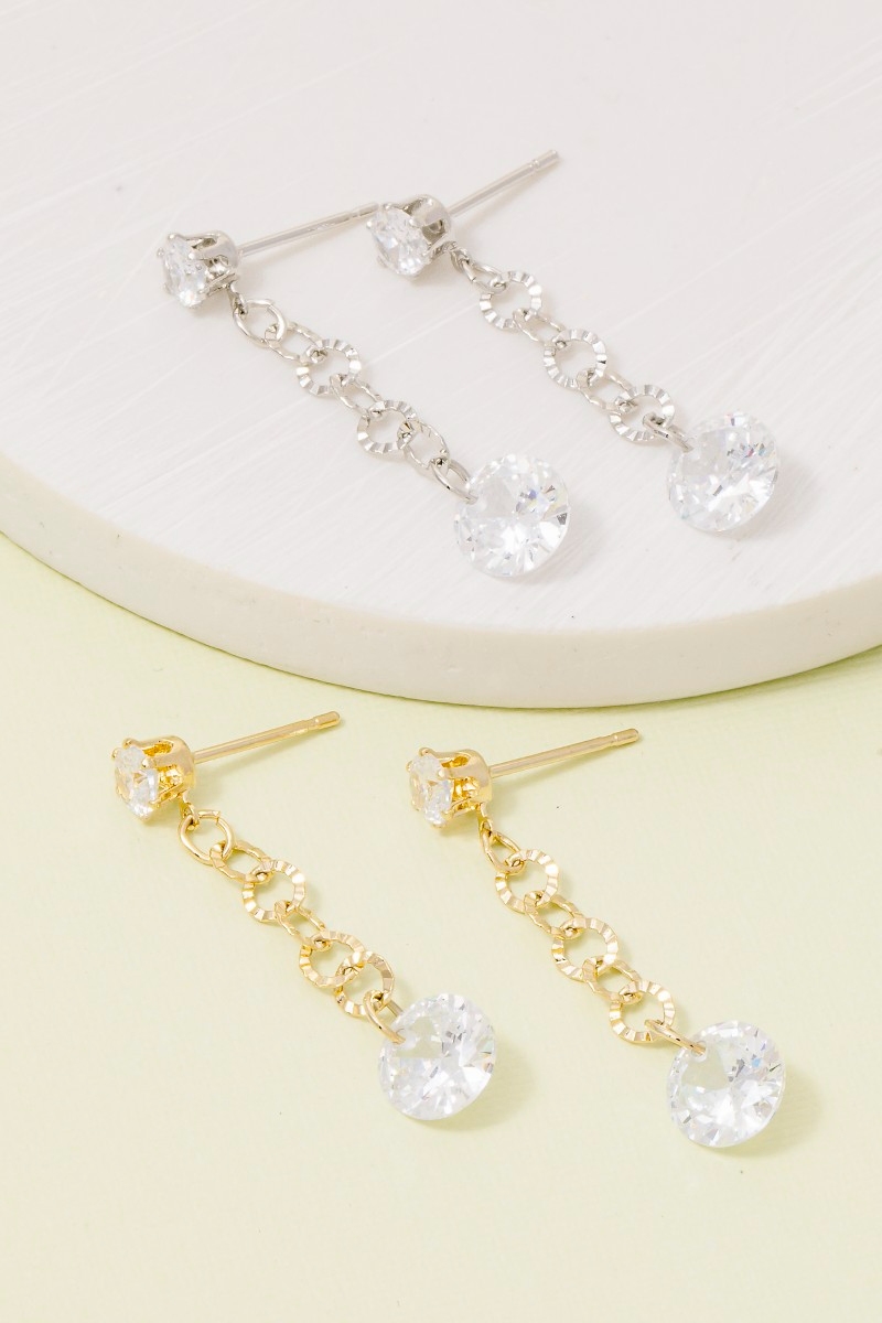 Double Round Cz Gem Chain Dangle Earrings