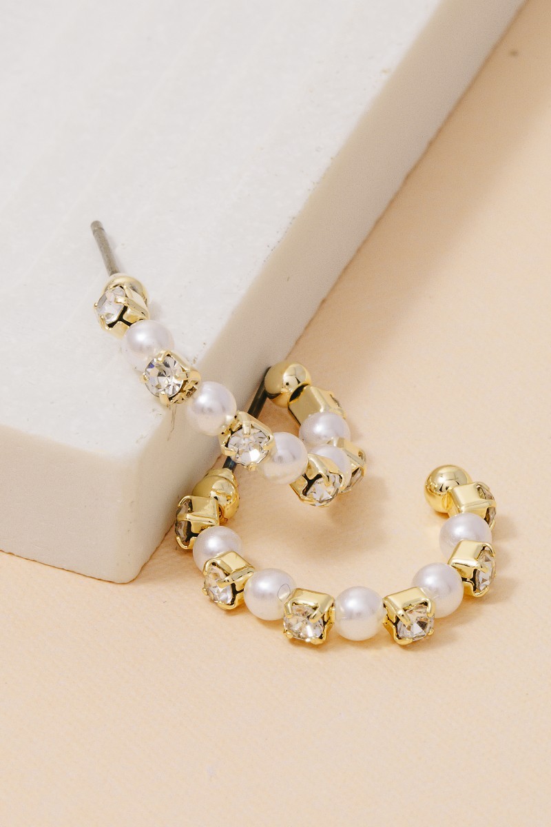 Cube And Pearl Beaded Hoop Earrings