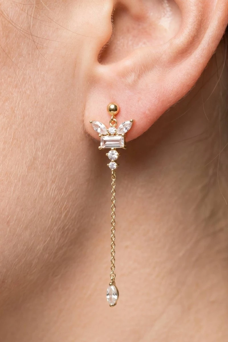 Cz Ovals And Baguette Chain Dangle Earrings