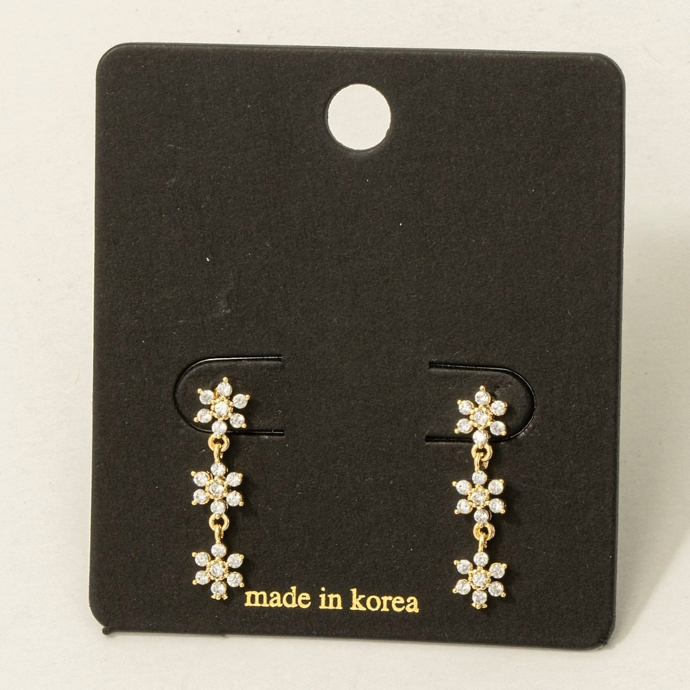 Layered Cz Flower Drop Earrings