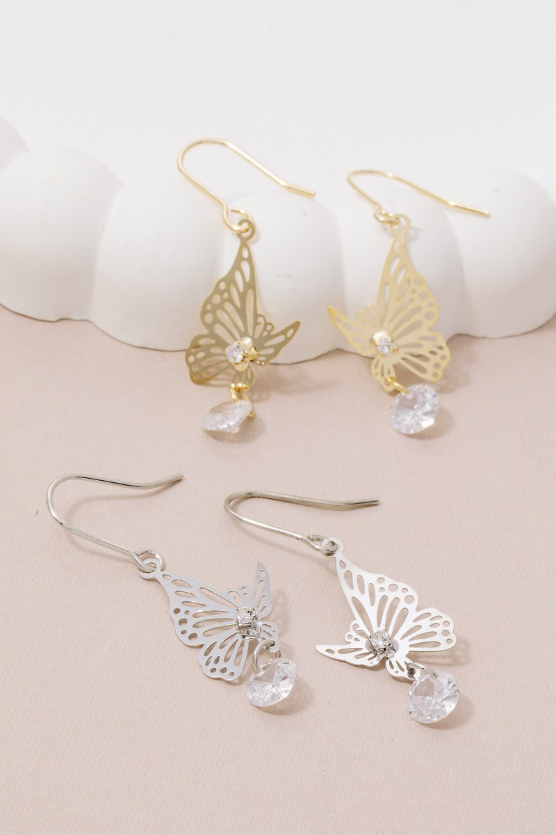 Cz Butterfly Dangle Drop Earrings